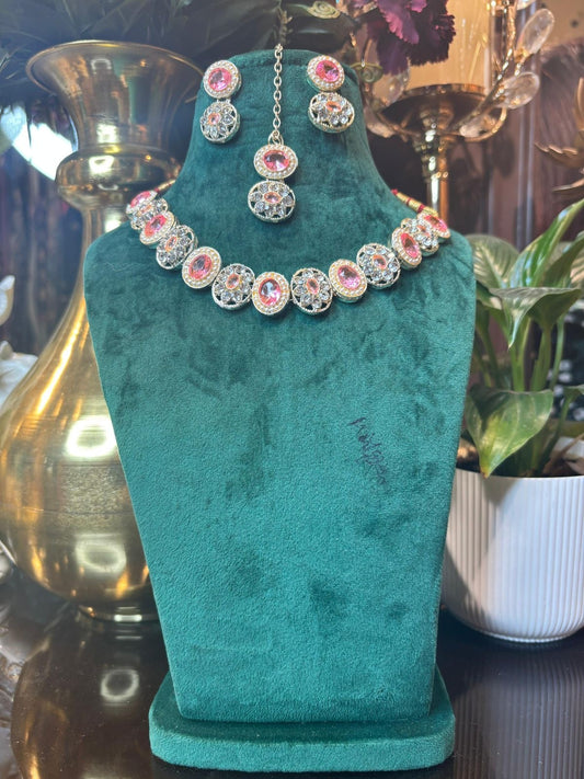Aayesha Ratna Choker Set (Pink)