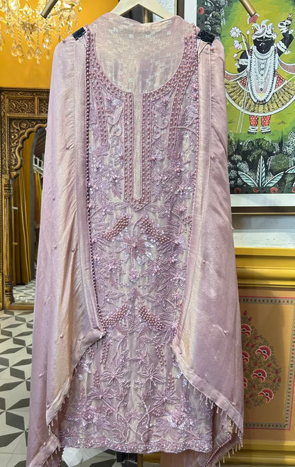 Rimzaan Organza Suit (Pink)