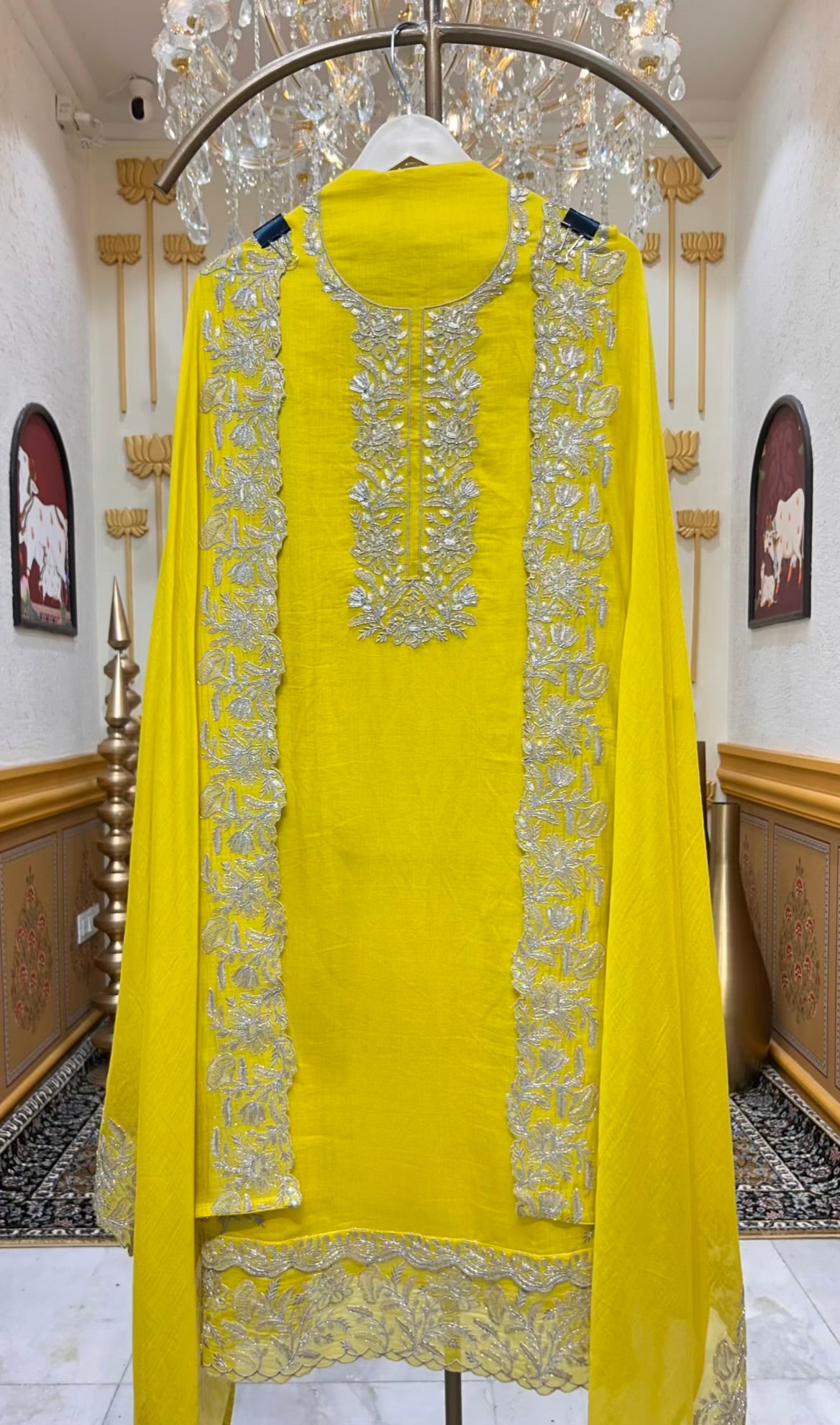 Rajvanya Chanderi Zari Suit (Lemon Yellow)
