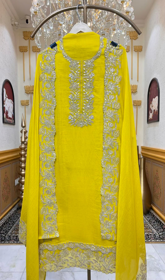 Rajvanya Chanderi Zari Suit (Lemon Yellow)