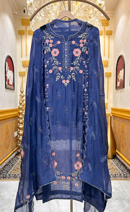 Sahira Thread Veil Suit (Blue)