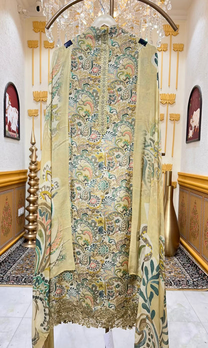 Elara Printed Veil Suit (Green)