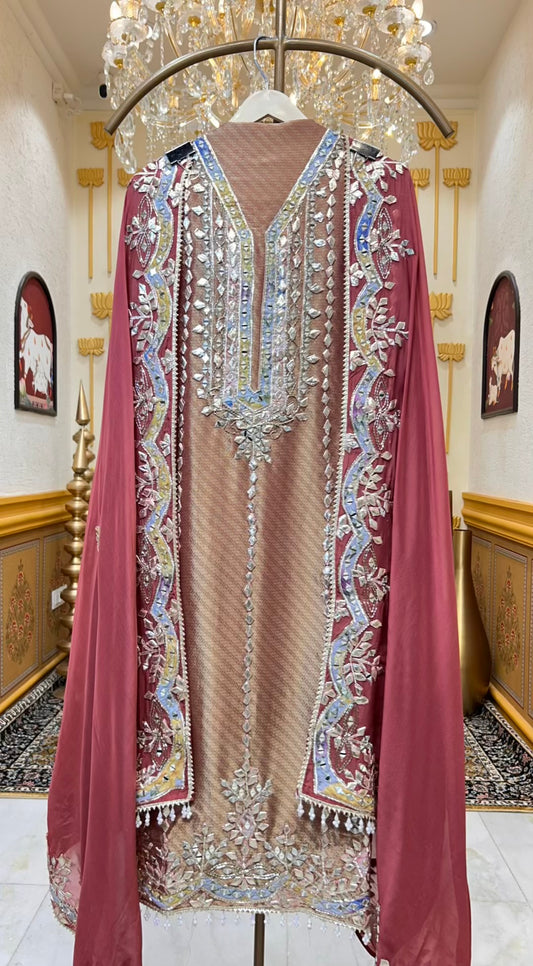 Vasundhara Gota Glow Suit (Brown)