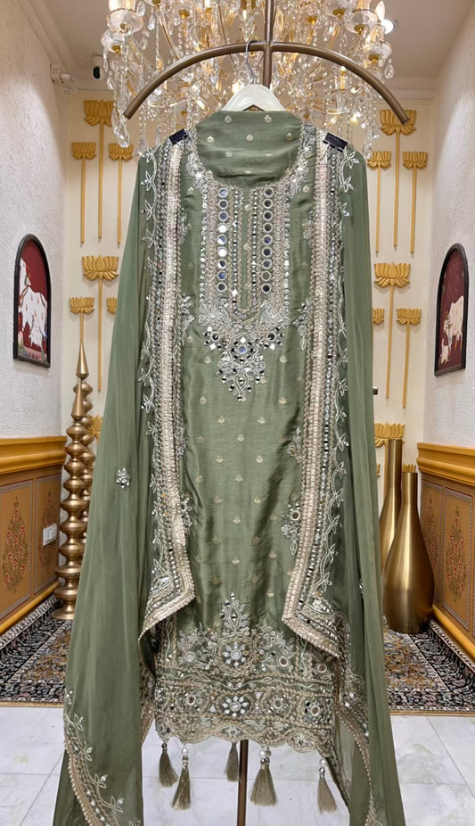 Ishira Banarasi Sheesha Suit (Green)