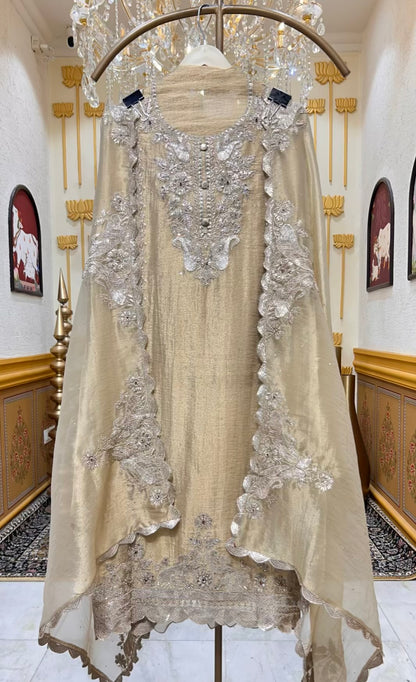 Aayra Organza Veil Suit (Beige)
