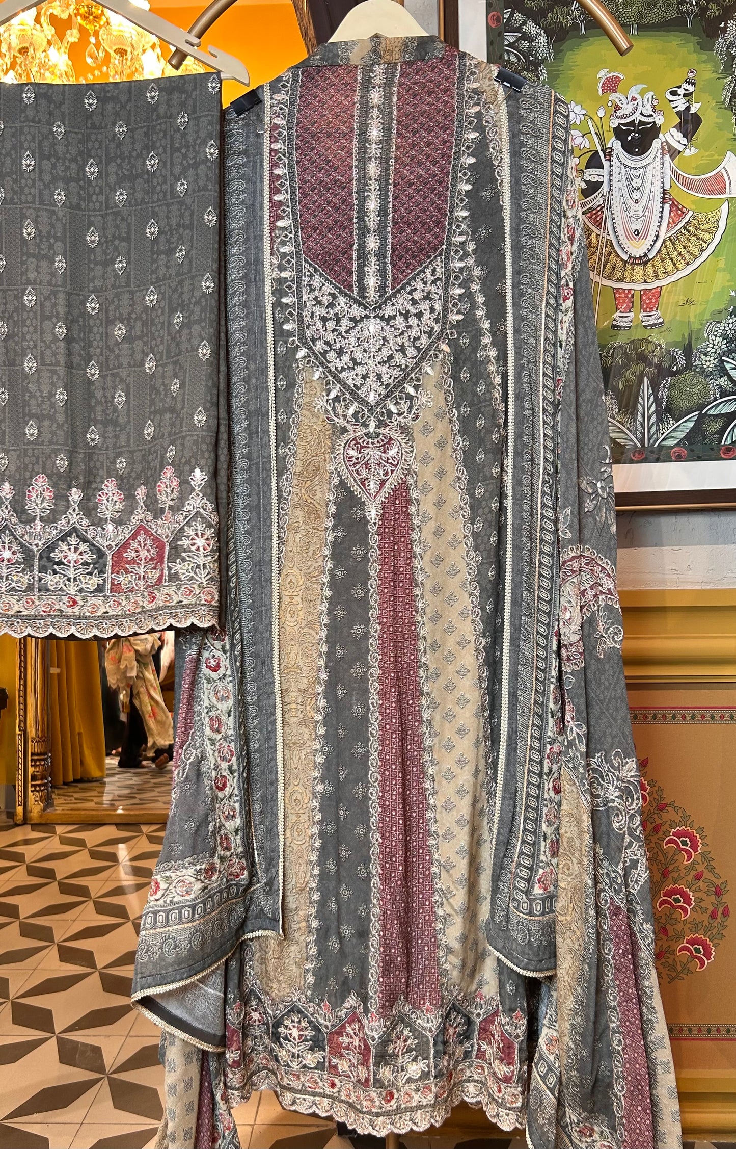 Tavisha Crepe Kali Suit (Grey)
