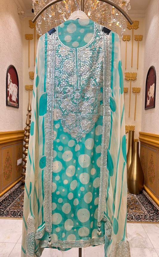 Elira Leather Naqsh Suit (Green)