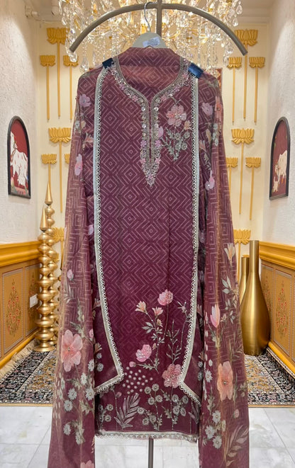 Zarveesha Handprint Élan Suit (Mauve)