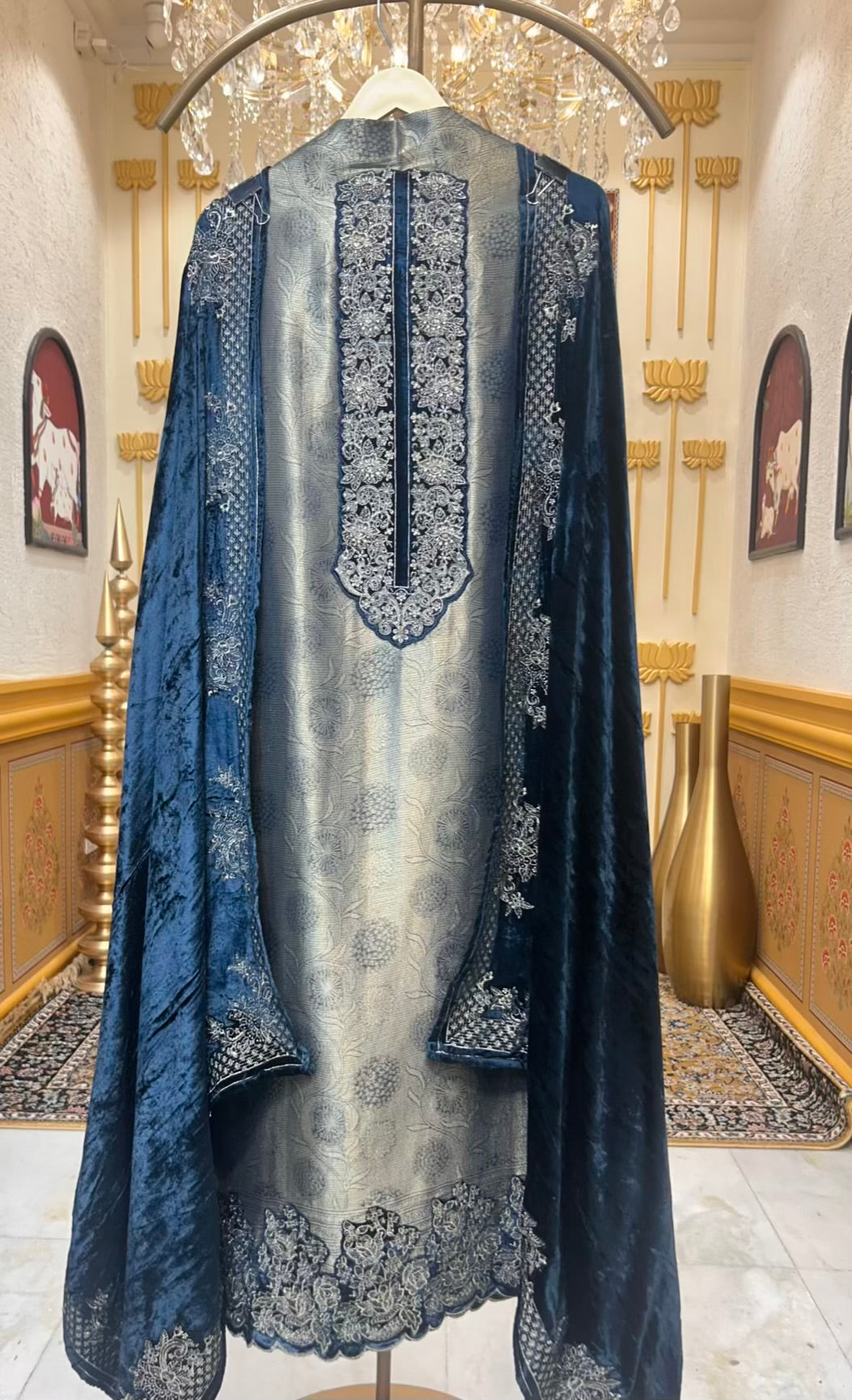 Rivayat Brocade Velvet Suit (Blue)