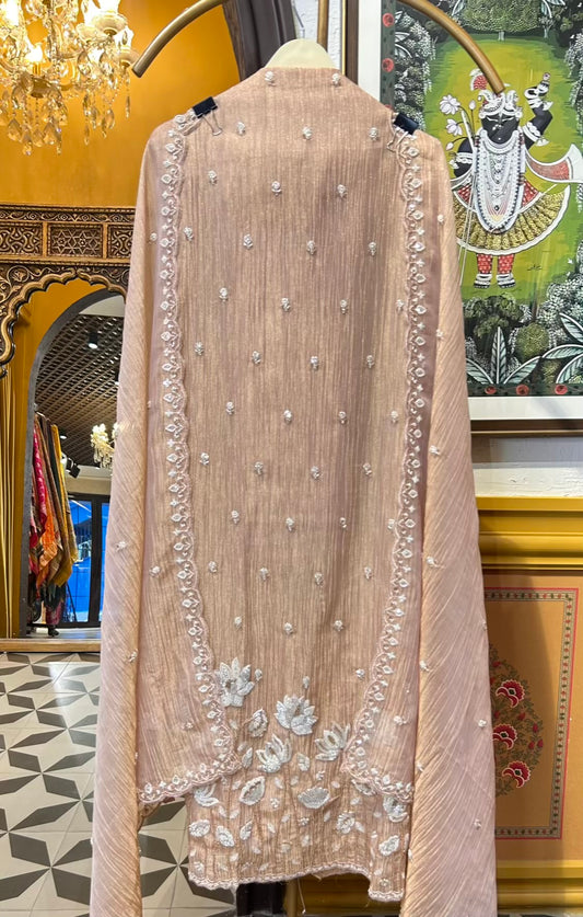 Mahroza Crushed Organza Suit (Light Pink)