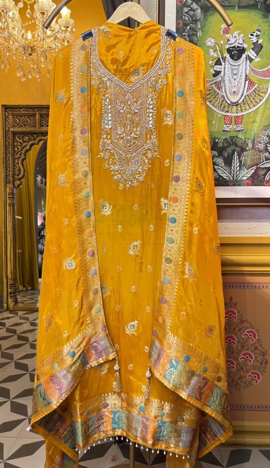 Tajalli Silk Organza Suit (Yellow)