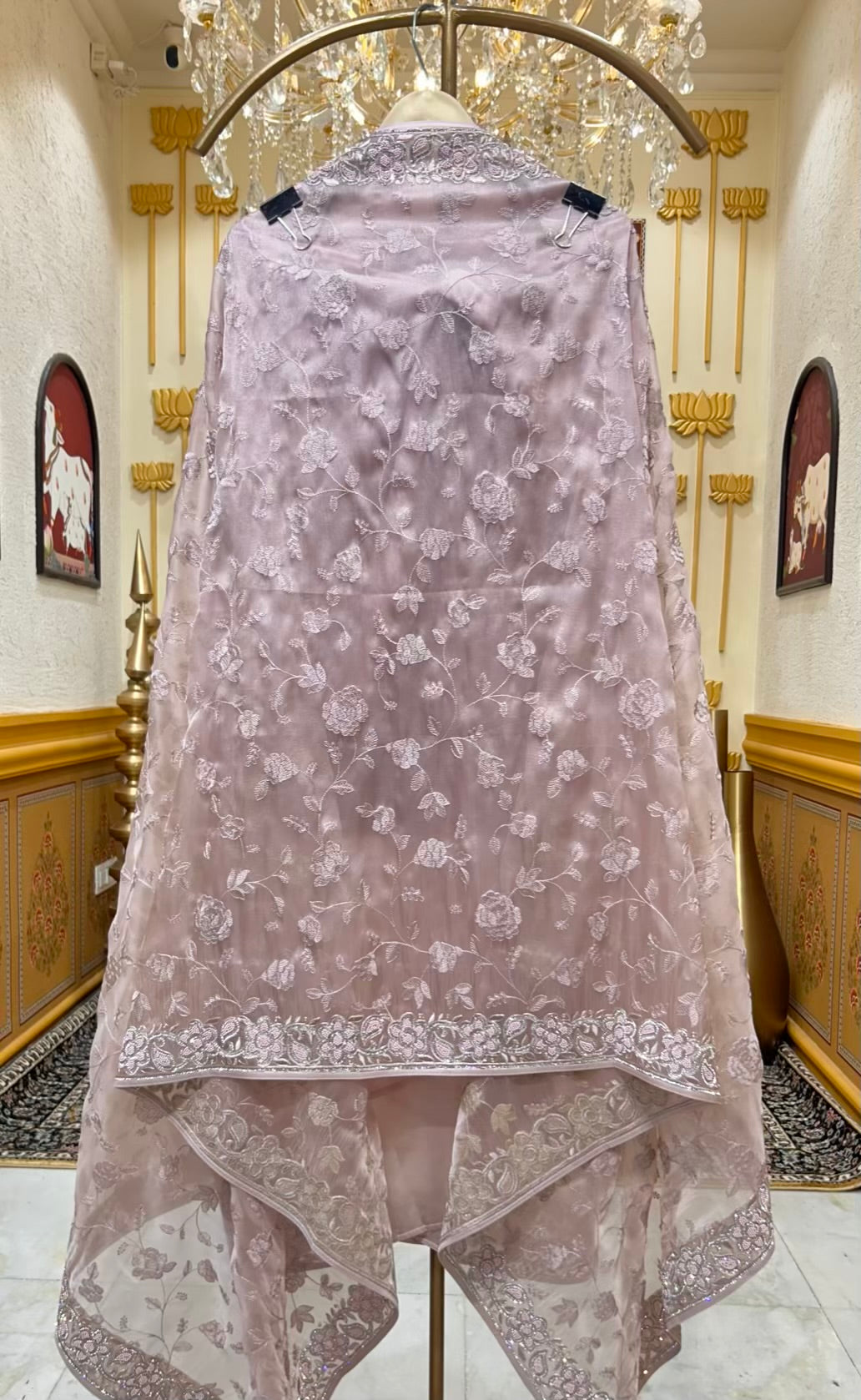 Mehrvani Organza Jewel Suit (Pink)