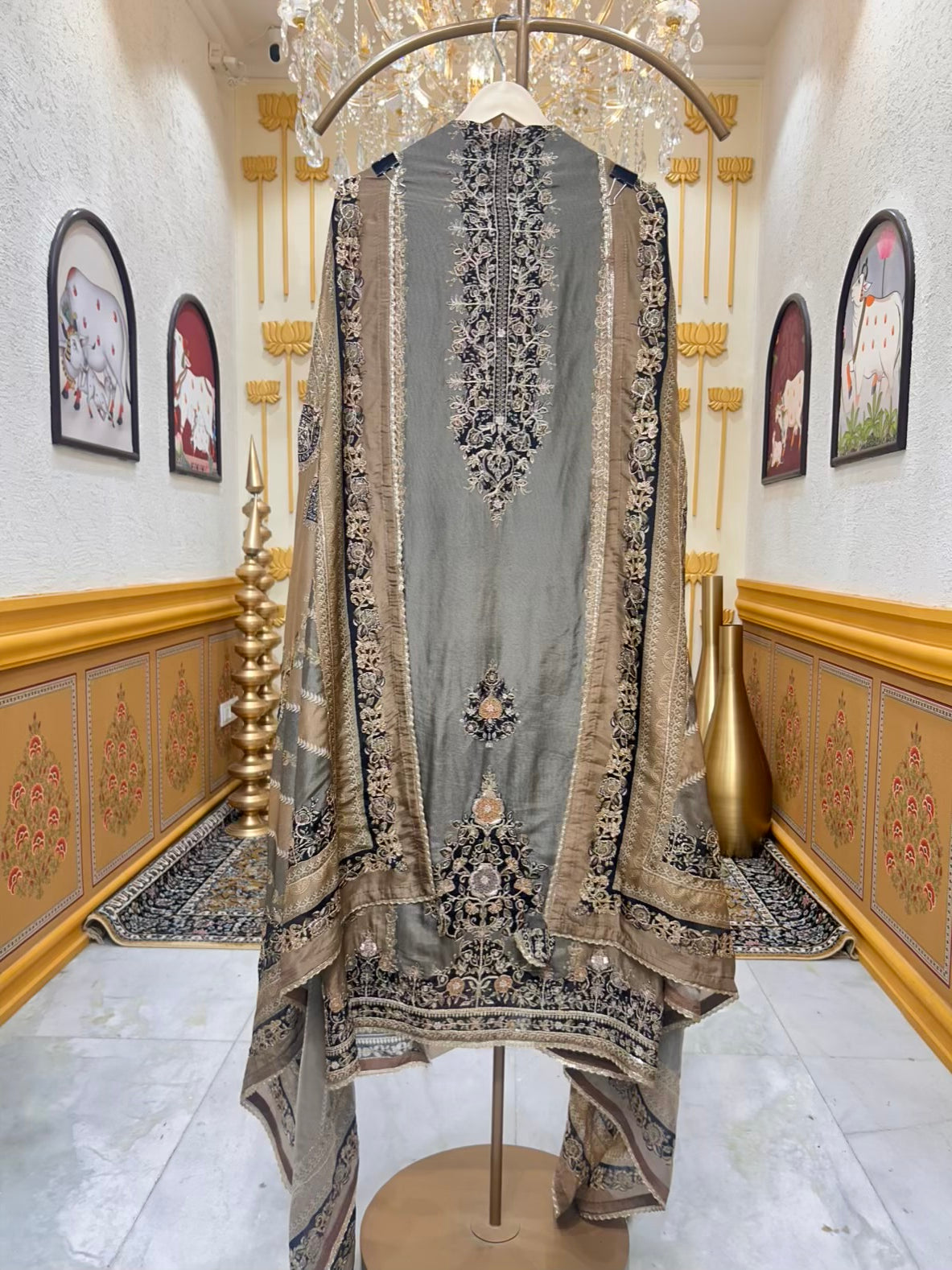 Zarvani Zari Crepe Suit (Brown)