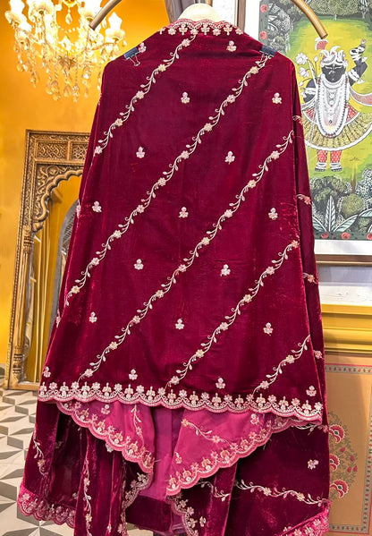 Feroza-e-Velvet Suit (Wine)