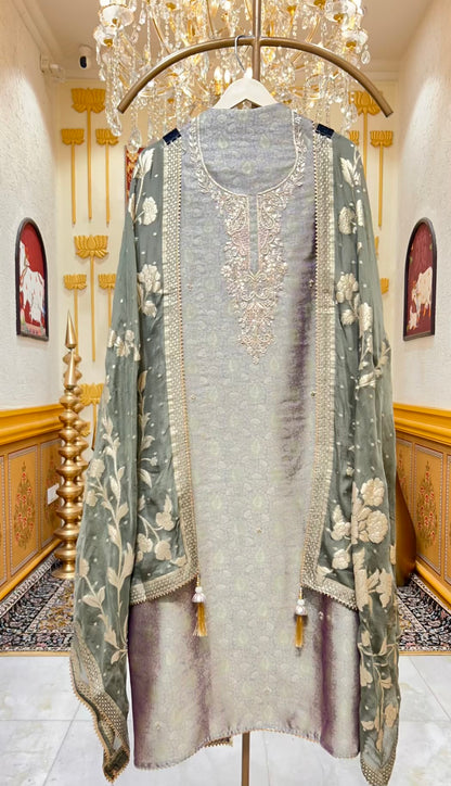 Zareesha Brocade Noor Suit (Mehendi Green)