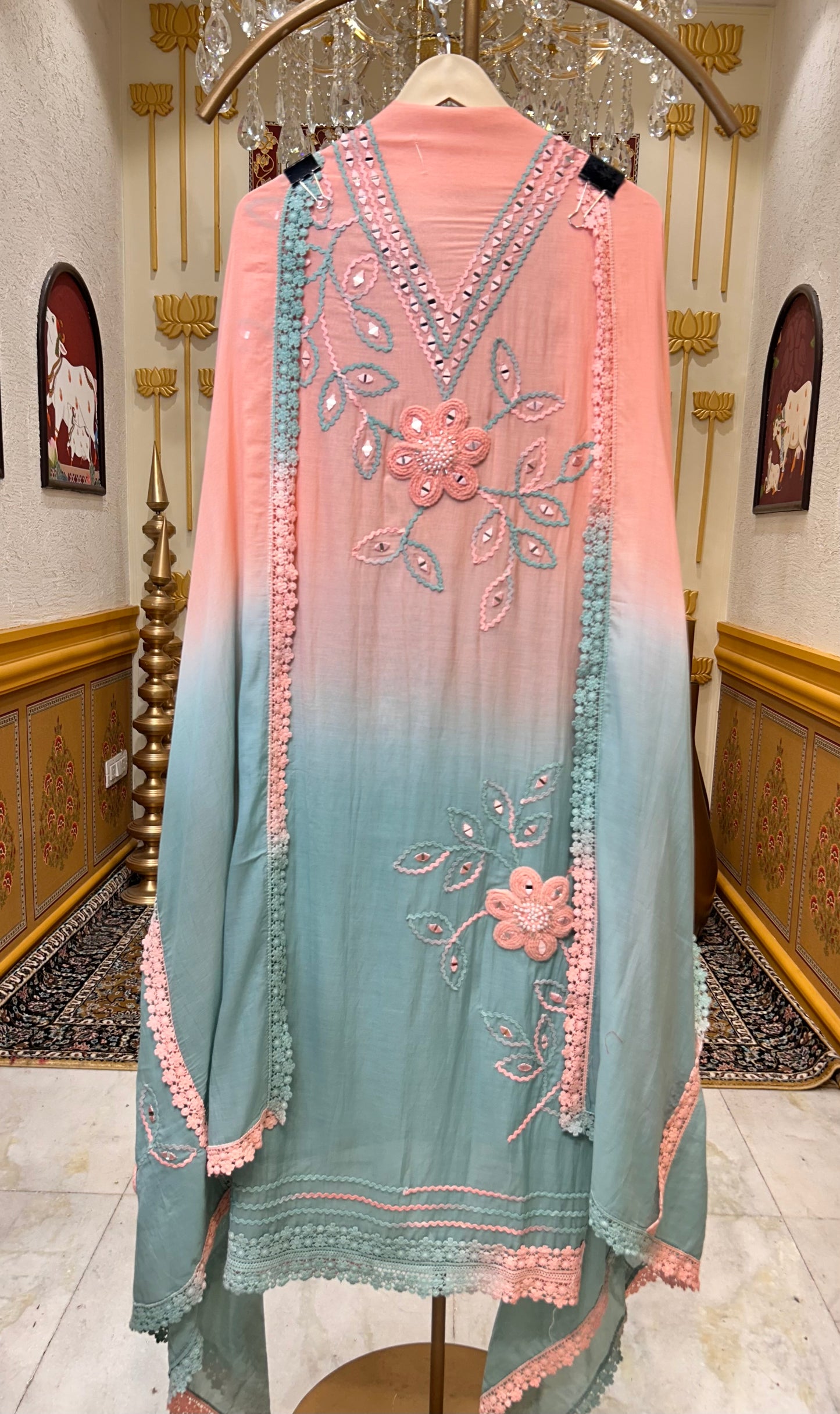 Afsana Mul Sheen Suit (Peach)