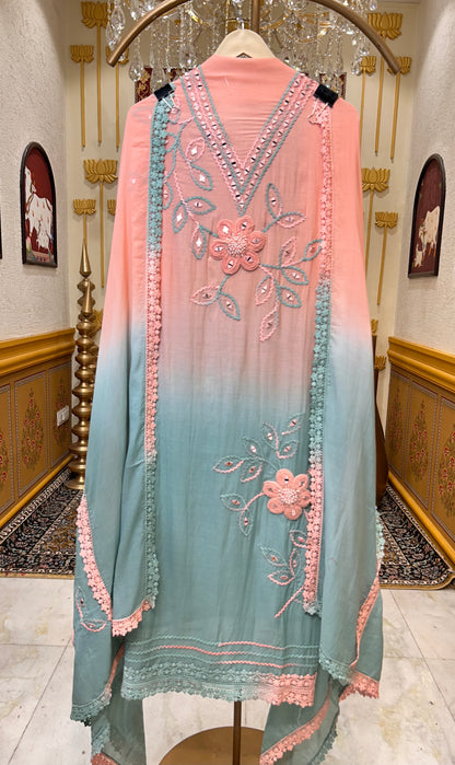 Afsana Mul Sheen Suit (Peach)