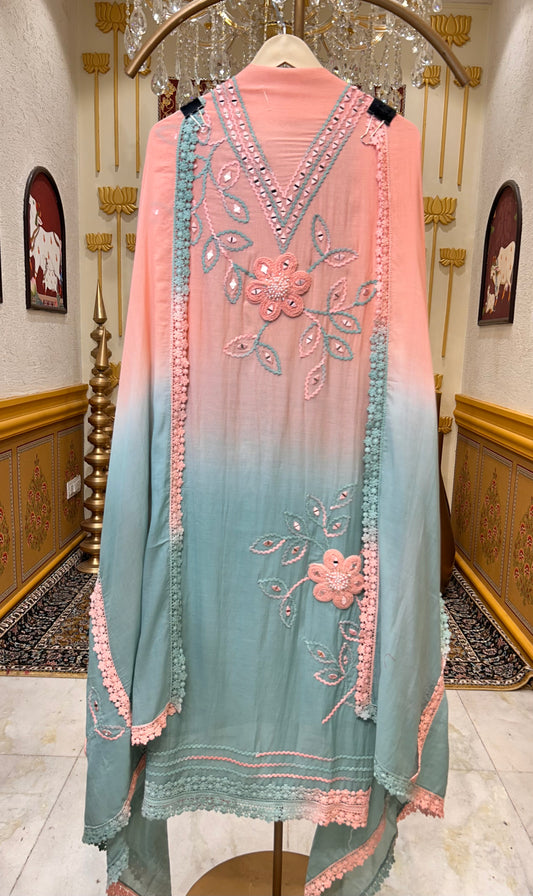 Afsana Mul Sheen Suit (Peach)