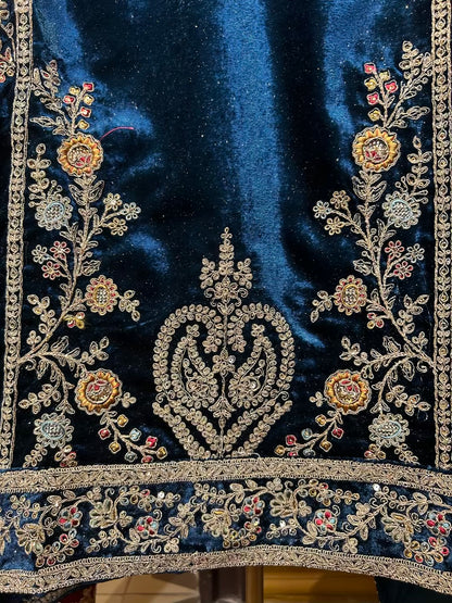 Ruhbaan Velvet Suit (Peacock Blue)
