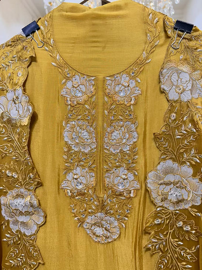 Ishana Embroidered Silk Suit (Mustard)