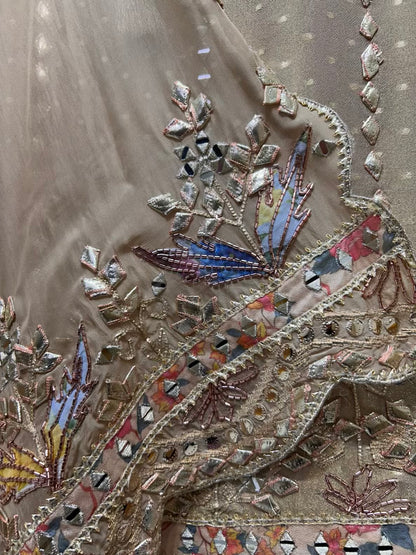 Ruhmehar Gota Aaina Suit (Ivory)