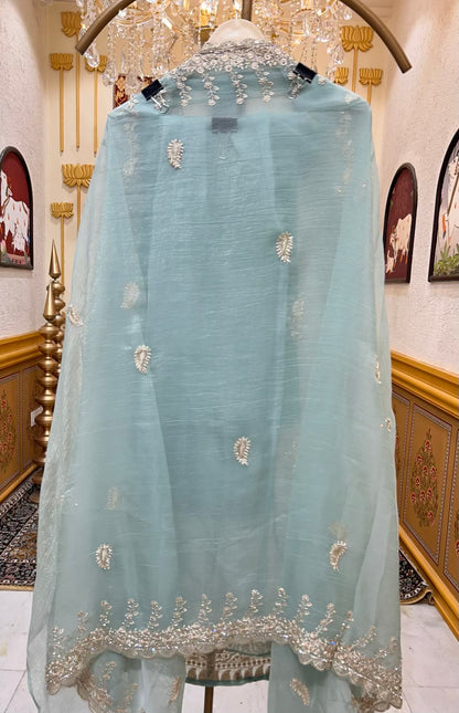 Aarifa Resham Veil Suit (Sea Green)