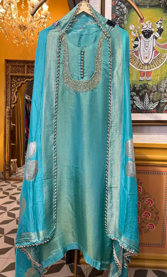 Meerbaaz Banarasi Suit (Turquoise)
