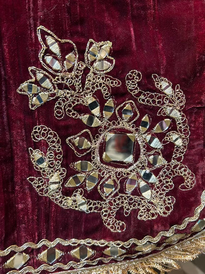 Shahnoor Velvet Slit Dress (Maroon)