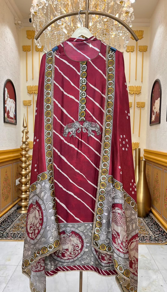 Mehrya Silk Print Élan Suit (Wine)