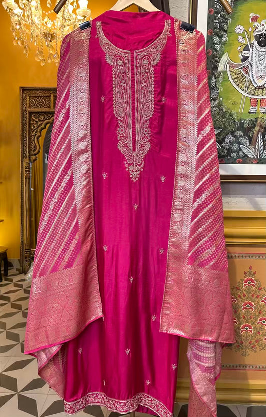 Ziyaara Silk Suit (Magenta)