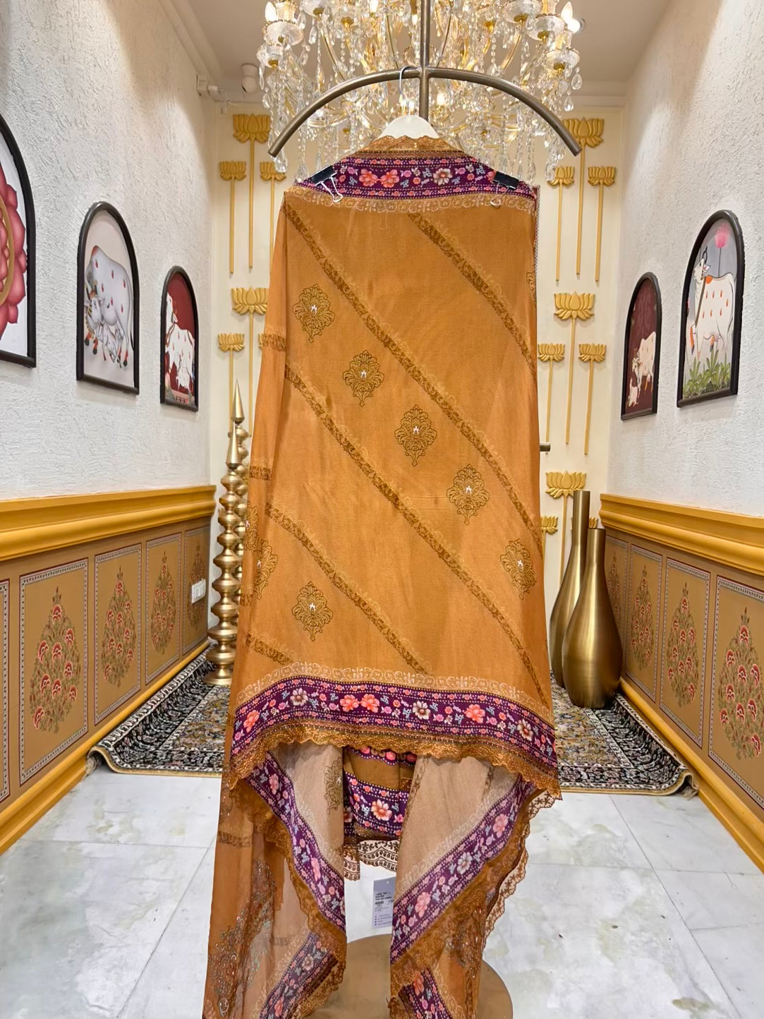 Elvaya Printed Pashmina Suit (Mustard)