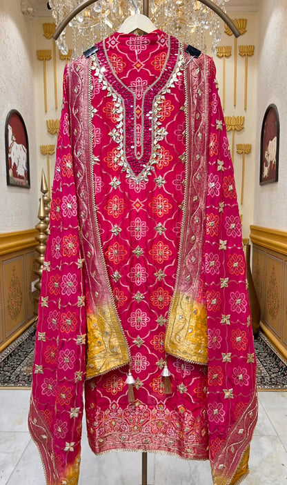 Meher Bandhej Suit (Magenta)