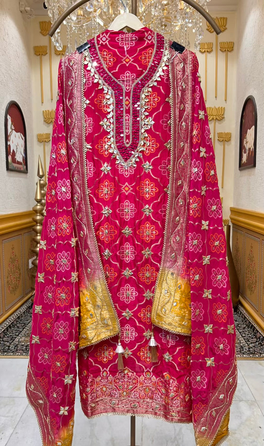 Meher Bandhej Suit (Magenta)