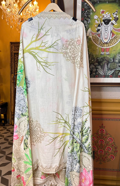 Naureen Mul Chanderi Suit (Ivory)
