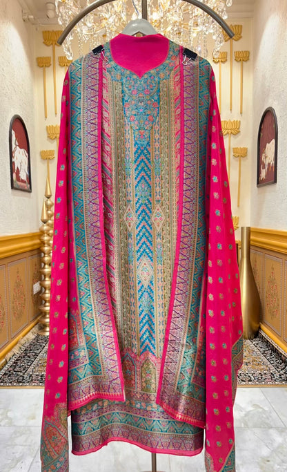 Mahroza Banarasi Loom Suit (Magenta)