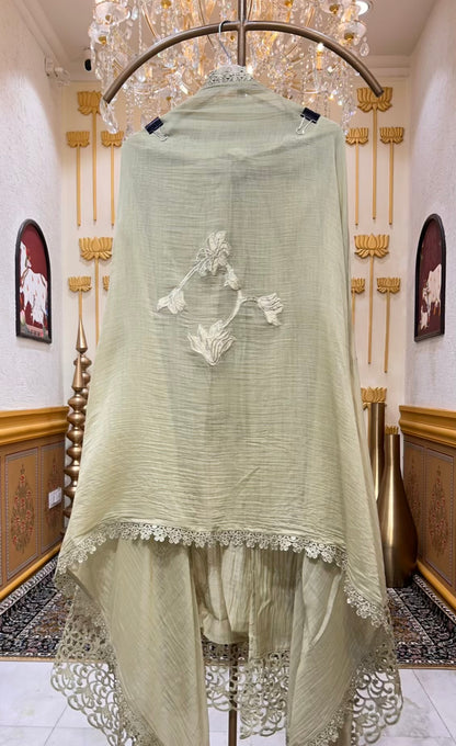 Aabira Tissue Appliqué Suit (Pista Green)