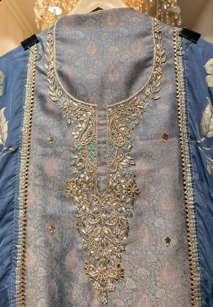 Zareesha Brocade Noor Suit (Blue)