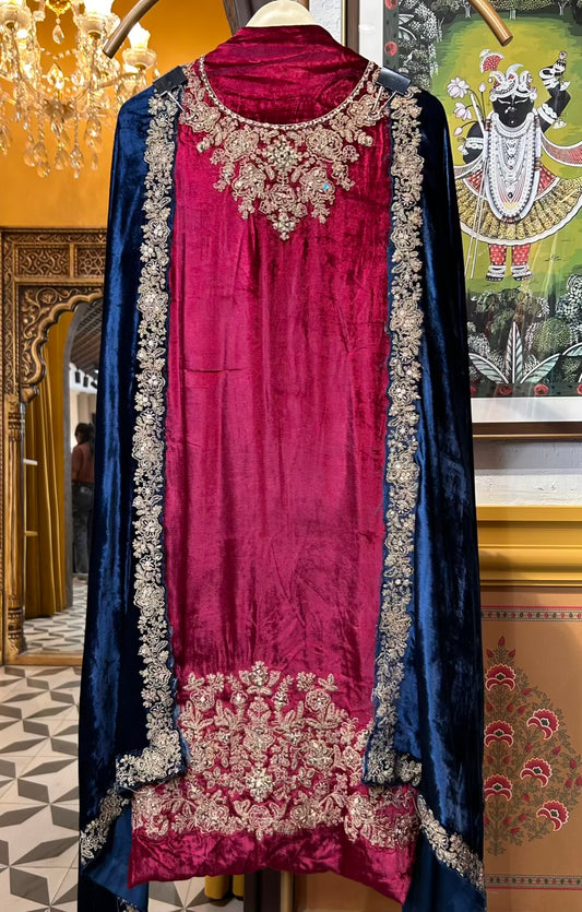 Zareefa-é-Velvet Suit (Maroon)