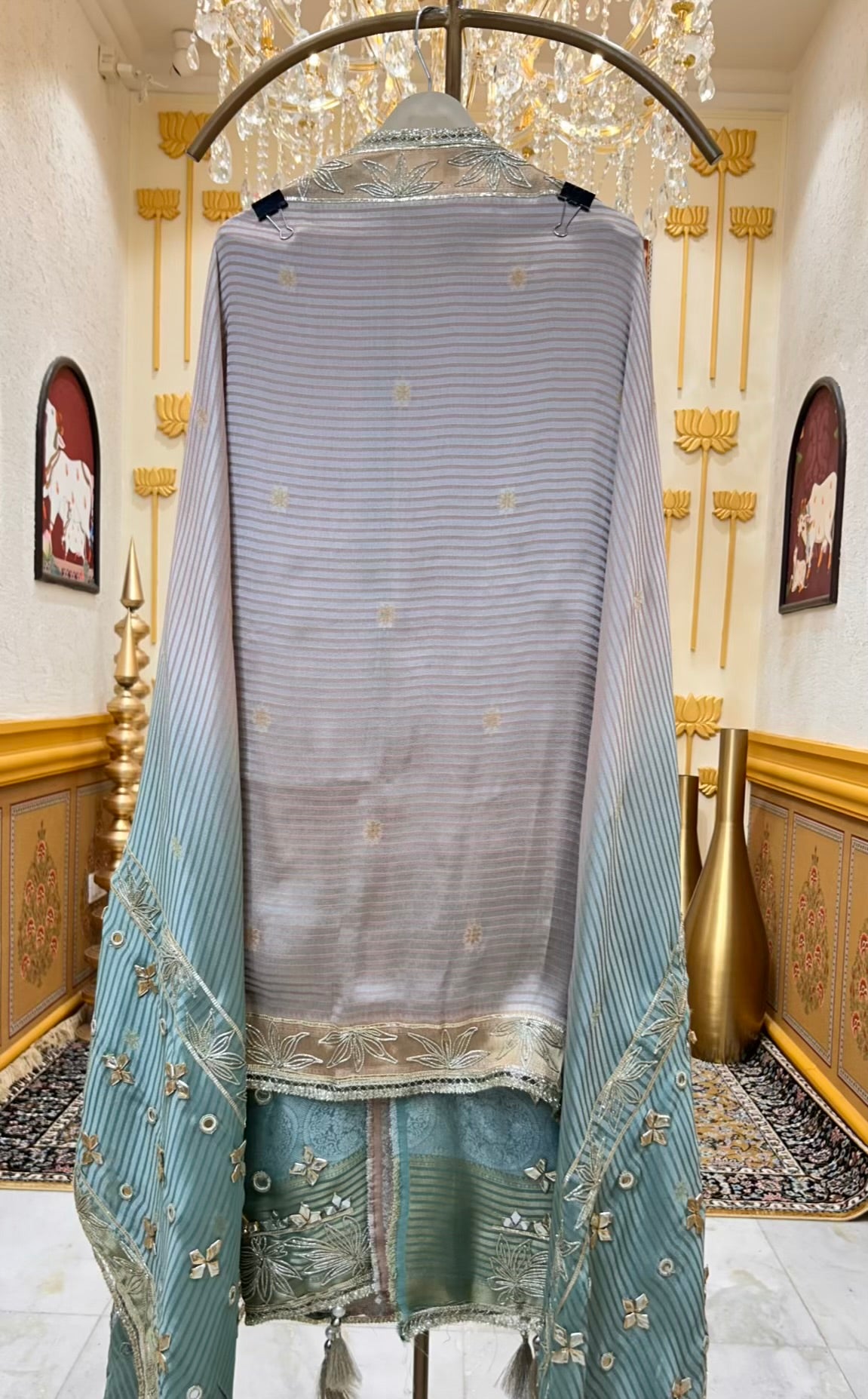 Sarnoor Gota Mirror Suit (Beige & Blue)