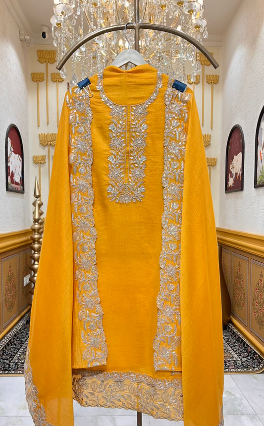 Rajvanya Chanderi Zari Suit (Mustard)