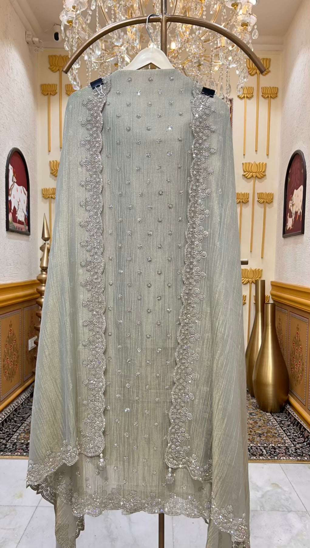 Mehrvani Moti Veil Suit (Powder Green)