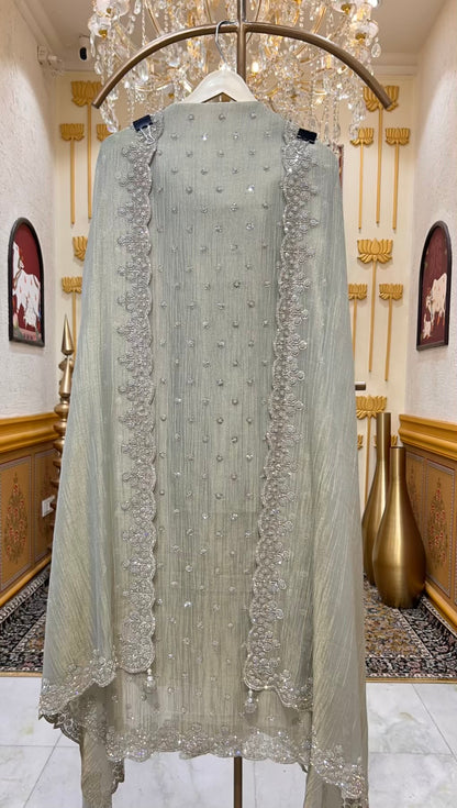 Mehrvani Moti Veil Suit (Powder Green)