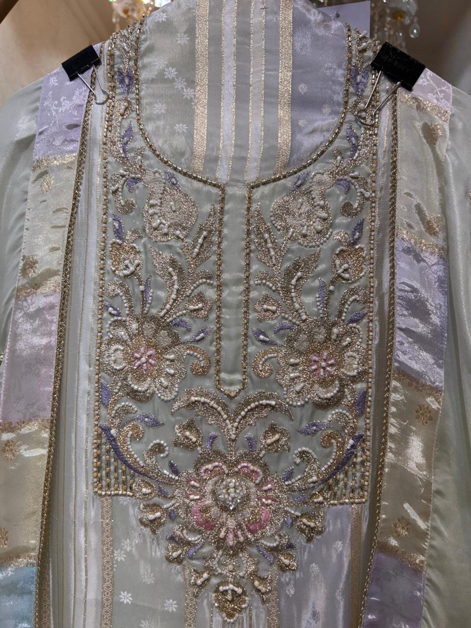 Mehraz Zari Glow Suit (Pista Green)