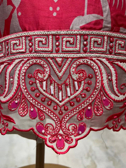 Mehruva Printed Silk Suit (Pink)