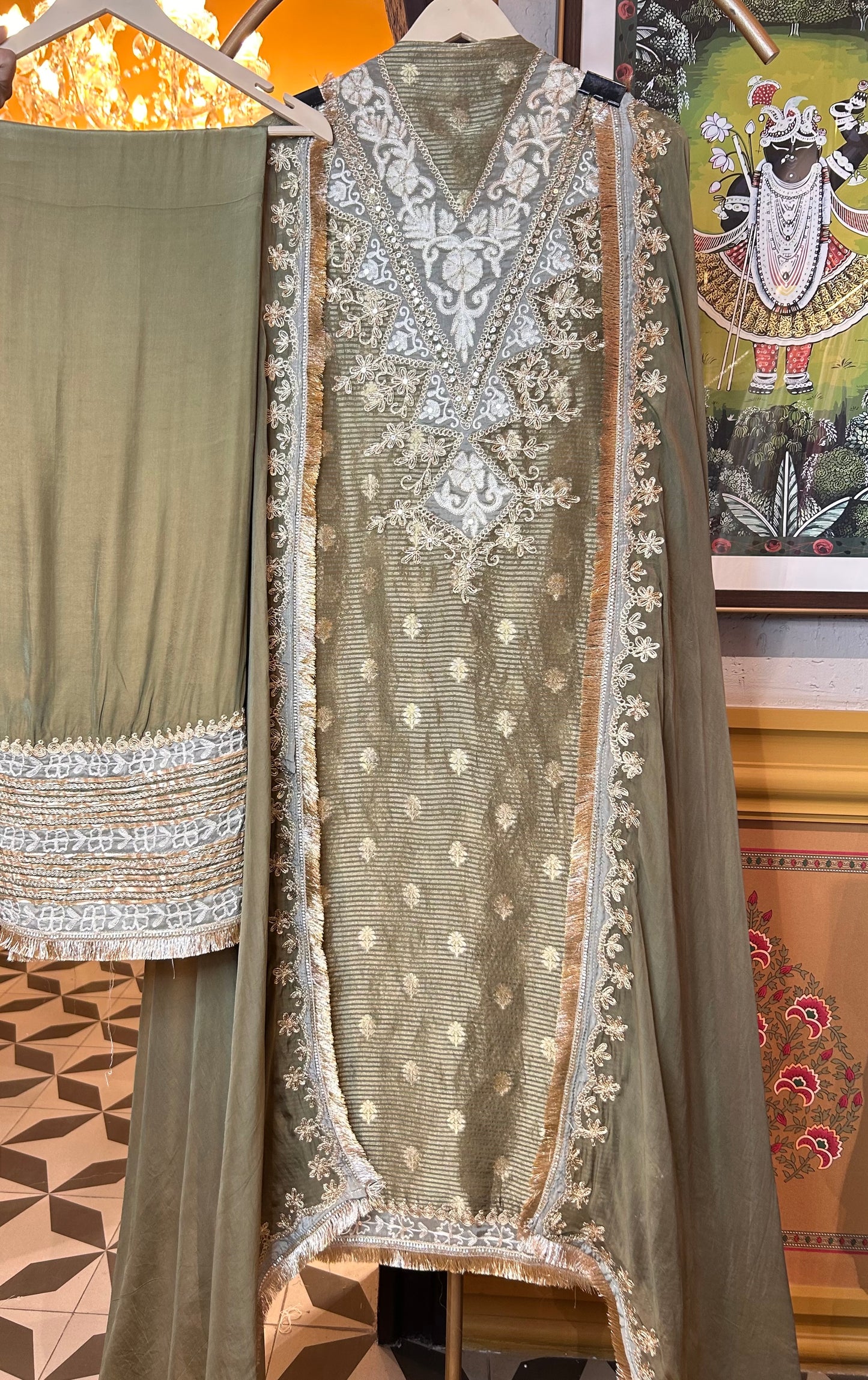 Zureen Tissue Organza Suit (Green)
