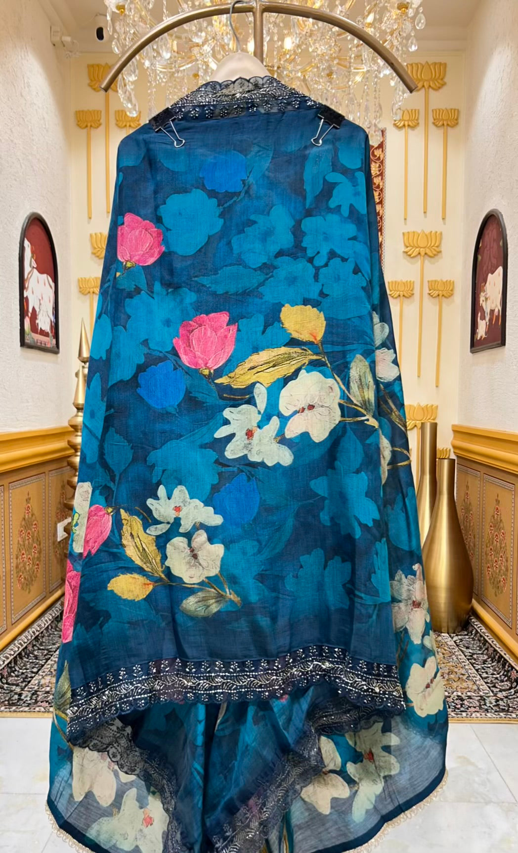 Nayra Muslin Bloom Suit (Peacock Blue)