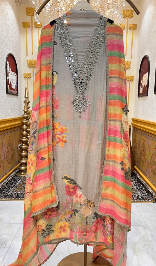 Avira Aaina Print Suit (Grey)