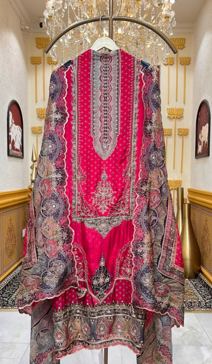 Ishra Zari Grace Suit (Magenta)