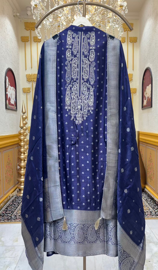 Sarvisha Tussar Banarasi Suit (Navy Blue)