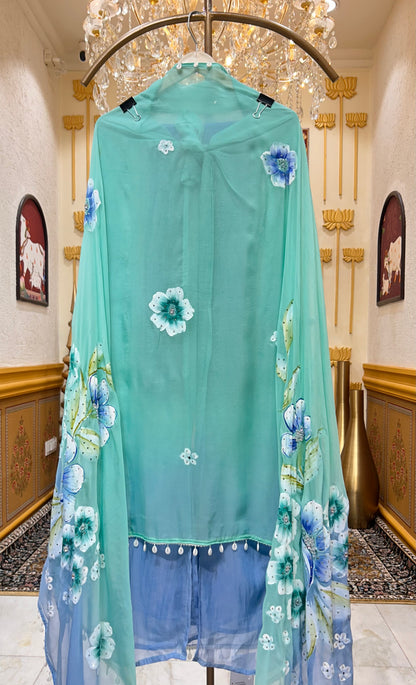 Meheraa Hand Painted Suit (Blue)